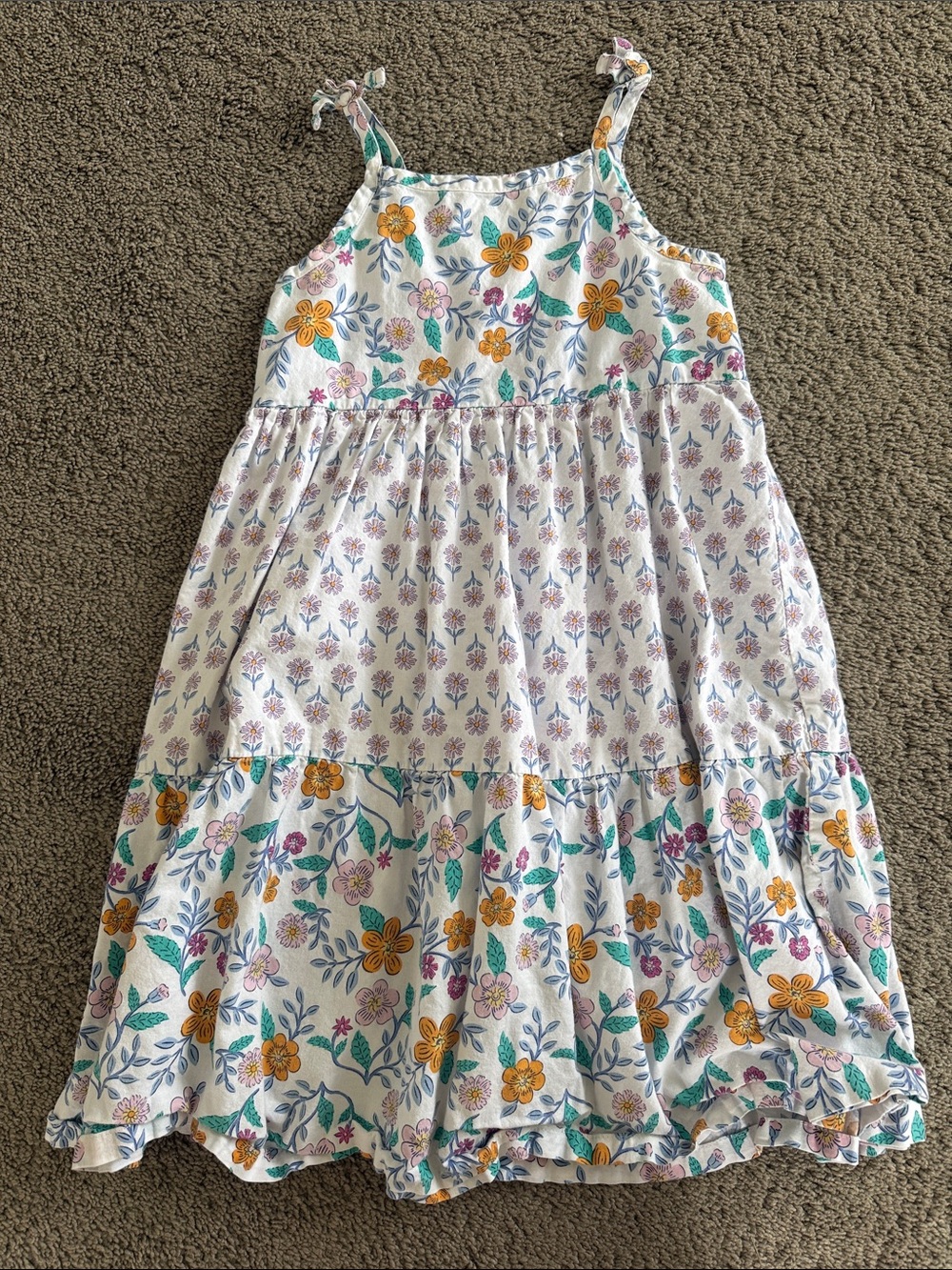 Girls White Floral Tiered Sundress